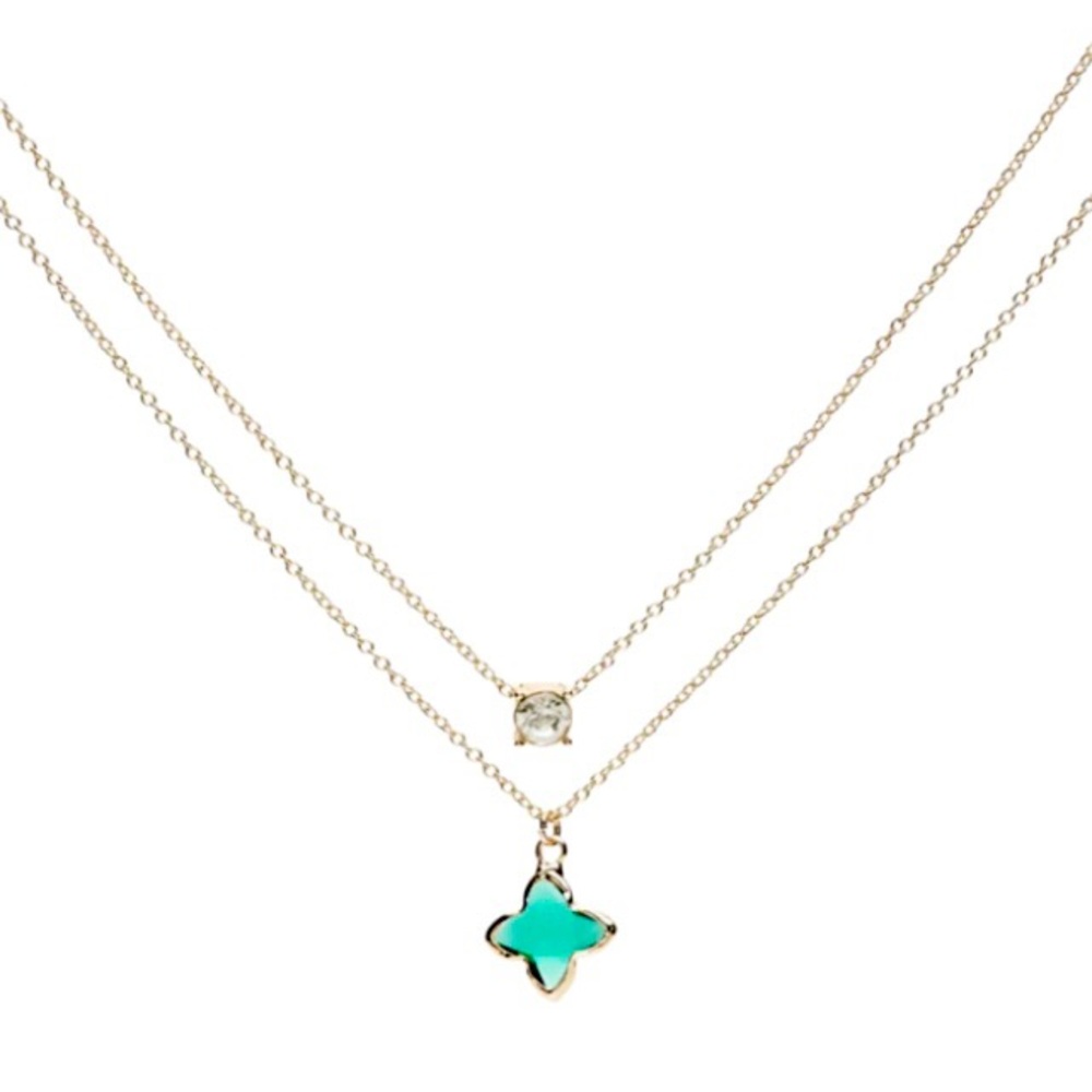 Turquoise Layered Necklace Gold Tone 16